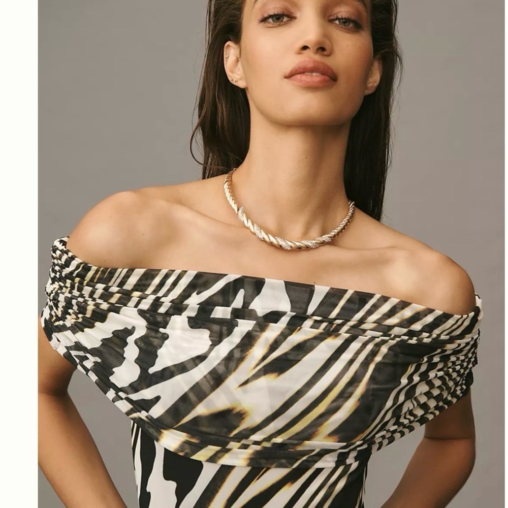 AFRM Off-Shoulder Zebra Print Bodysuit in Black and Cream